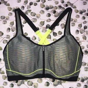 VSX by Victoria’s Secret Olive Green/Neon Yellow “Knockout” Zip-Front Sports Bra